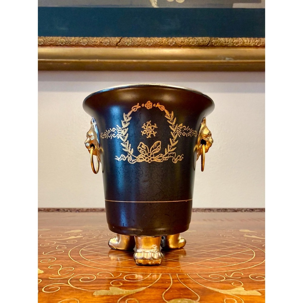 Lion Head Mini Cachepot • Vintage Ardalt Black Gold Planter